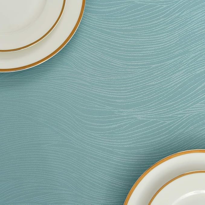 maxmill Jacquard Tablecloth Swirl Design Spillproof Wrinkle Free Water Resistant Heavy Weight Soft Table Cloth Decorative Fabric Table Cover for Outdoor and Indoor Oblong 60 x 120 Inch Turquoise