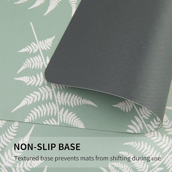 QIYI Placemats Set of 4, 12x18 Inch Faux Leather Place Mats for Kitchen Dinning, Heat Resistant Anti Slip Green White Table Mats, Waterproof Wipeable Washable Placemat Party Table D챕cor, Fern Leaves