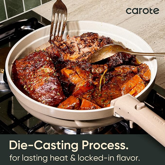 CAROTE 19 Pcs Ceramic Cookware Set Titanium Nonstick with Detachable Handles, Non Toxic Cookware, Pots and Pans Set Non Stick Removable Handles, Induction Available, Kitchen Cooking, Dishwasher Safe