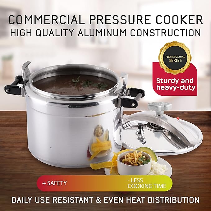 Universal (Large) 15.8-Quart Aluminum Pressure Cooker for Professional Use ??Commercial-Grade, 1 Safety Valve, Reinforced Handles, Easy-Open Lid, ??Ideal for Large Kitchens, and Restaurants