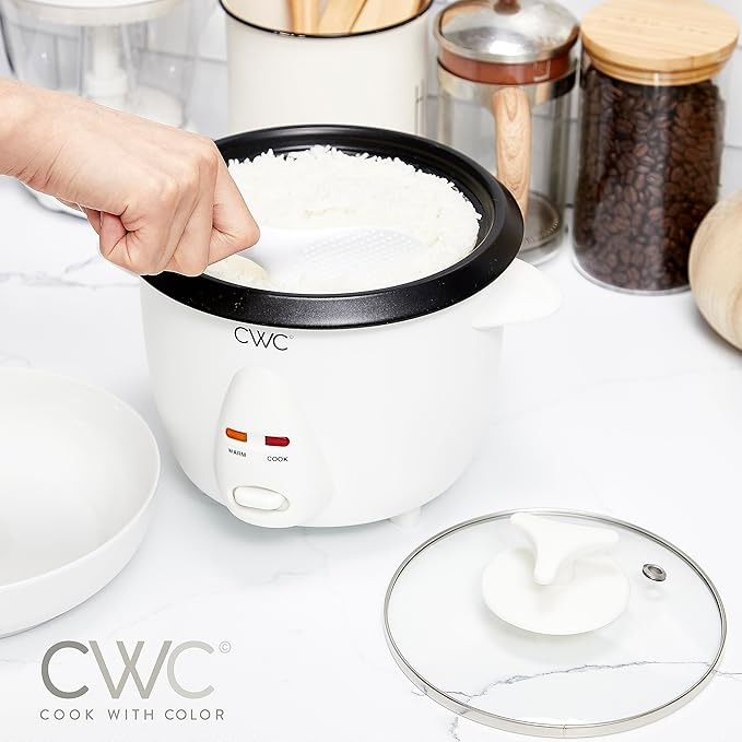 COOK WITH COLOR 6 Cup Rice Cooker 300W - Effortless Cooking and Perfectly, Cooks 3 Cups of Raw Rice for 6 Cups of Cooked Rice, Cream