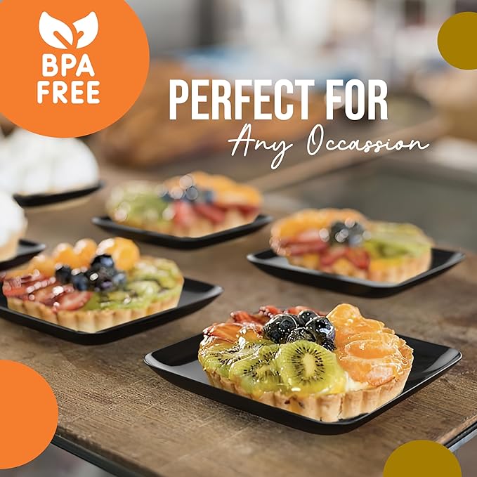 Exquisite Tiny Mini Dessert Plates Disposable Appetizer Plates - 1440 Pack 2.4 In. x 2.4 In. Black Dessert Plates - Small Plastic Disposable Dessert Plates are BPA Free - Wedding Dessert Plates