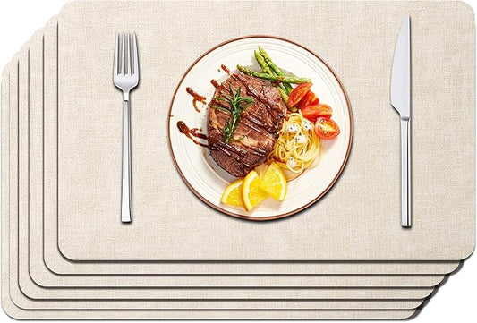 Maxpearl Faux Leather Placemats Set of 6 - Waterproof - Wipe Clean - Heat Resistant - Anti Slip Dining Table Place Mats, Suitable for Indoor & Outdoor Use, 17?쇺쇒?2?쇺? Beige
