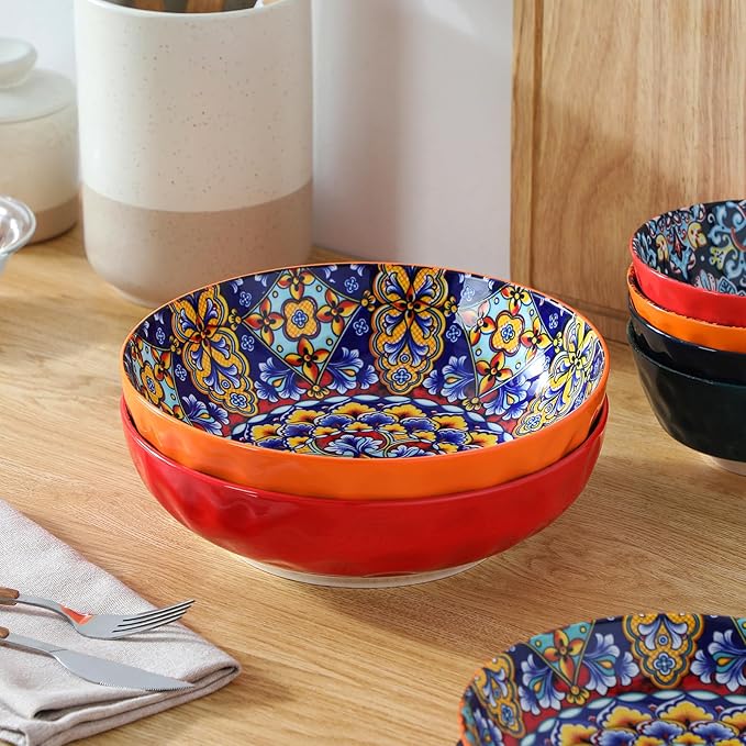 vancasso Large Serving Bowls, 78 Oz Extra Large Salad Bowls Set of 2, Bohemian Decorative Bowls for Salad, Fruit, Pasta and Dinner, Serving Dishes Set for Party, Dishwasher & Microwave Safe竊뛕ed