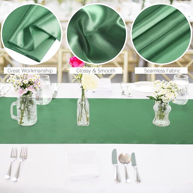 Aneco Satin Table Runner 12 x 108Inch Long Bright Silk and Smooth Fabric Party Table Runner for Wedding Banquet Party Decoration (Gradient Sage Green)