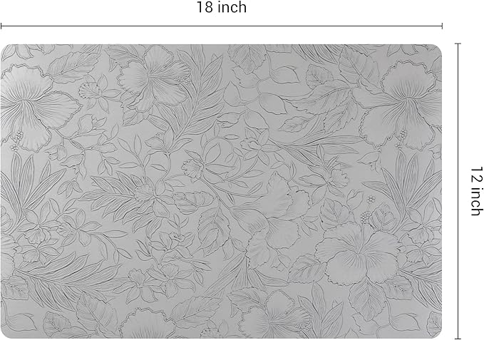 DRMHM Set of 6 Faux Leather Flower Placemats for Kitchen Dining Table Decor, Washable Table Placemats Wipeable Table Mat 18 * 12in Gray