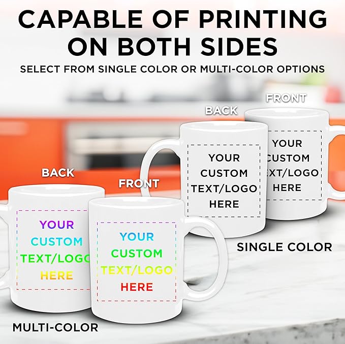 Custom Ceramic Coffee Mugs 11 oz. Set of 10, Personalized Bulk Pack - Coffee cup set, Iced coffee cup, Gaming mug - Creamy White