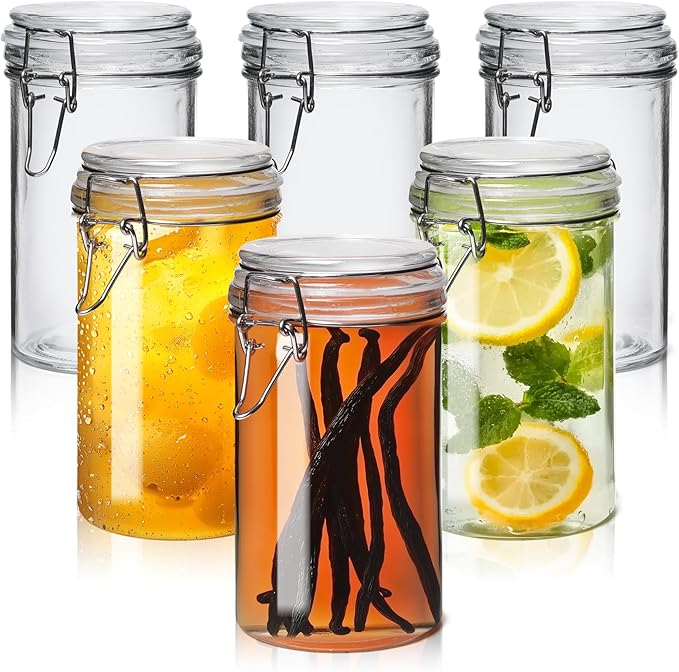 ComSaf Glass Jars with Airtight Lid Set of 6竊똌ason Jars 17 oz with Lids, Pint Jar, Canning Jar, Airtight Canister with Seal Wire Clip Fastening for Vanilla, Pickle, Cookie, Honey