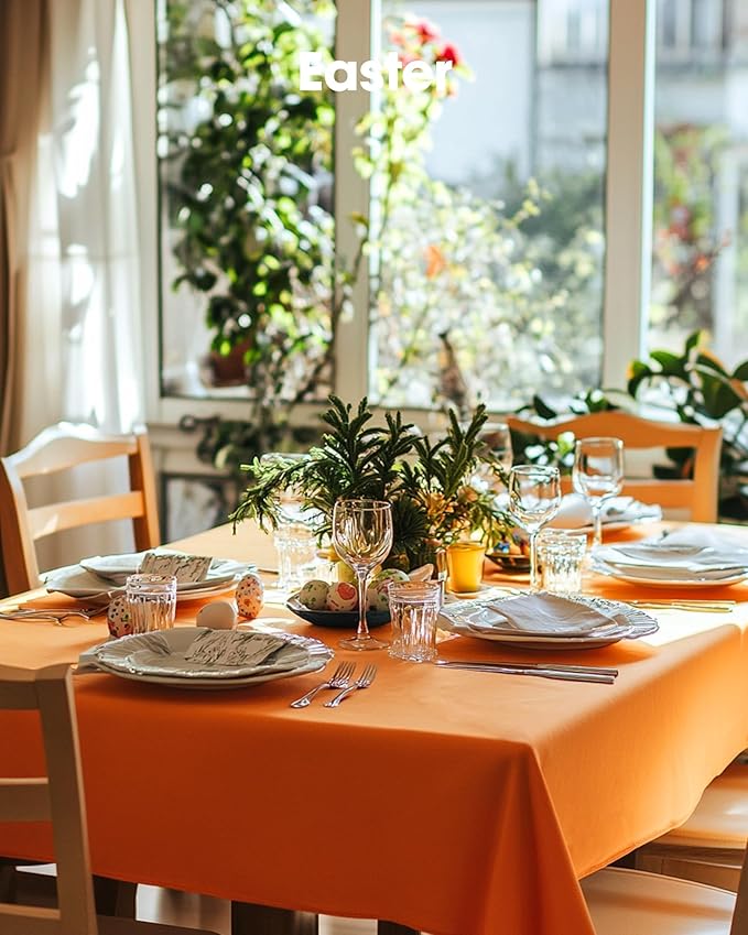 Pureegg Plastic Table Cloth Disposable 12 Pack, 54 x 108 Inch Table Cloths, Halloween Party, Thanksgiving Decorations, Harvest, Fall Tablecloths, Rectangle Tables, Leakproof & Sturdy, Orange