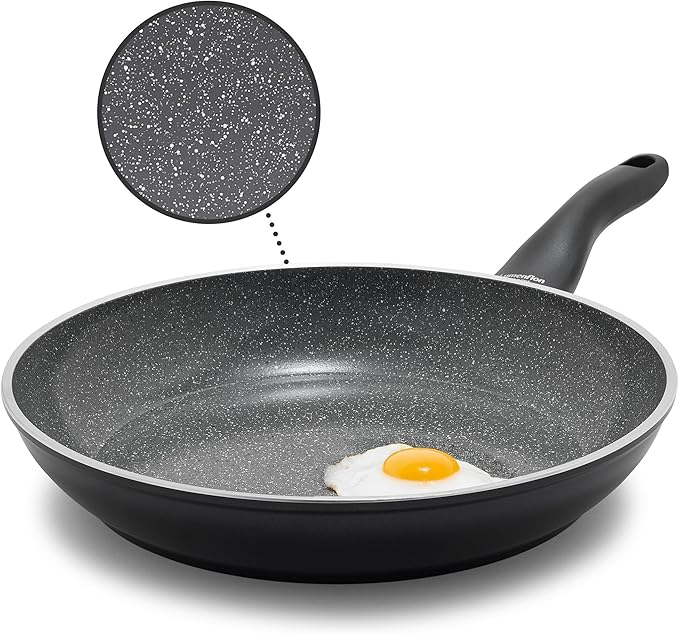 Rigoletto 11??Nonstick Frying Pan Skillet, Made in Italy, Layered Ceramic PFAS-Free Surface, Induction Ready, Dishwasher & Metal Utensil Safe, Granite Finish, Stay-Cool Handle, Black