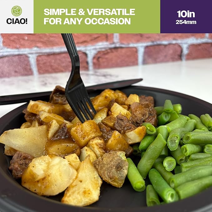 CIAO! 10.25" Black Heavy Weight Plastic Plate Mineral Filled Polypropylyne MFPP (Case of 400)
