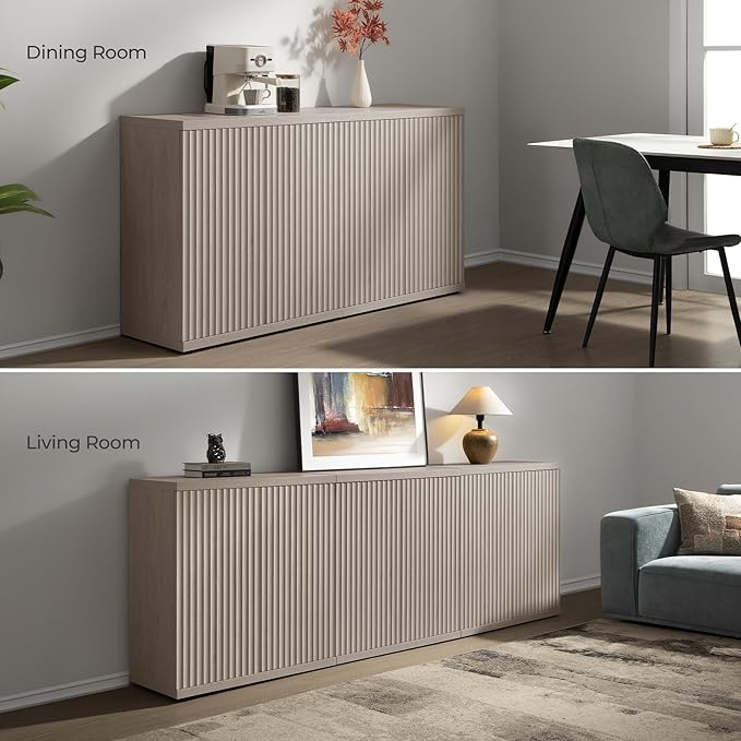 SICOTAS Buffet Cabinet with Storage Accent Sideboard Modern Credenza with Doors & Shelves Fluted Media Console Mid Century Coffee Bar Table for Living Room Kitchen Dining Room Hallway