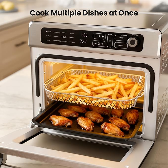 Kismile 25QT Air Fryer Toaster Oven Combo, 12-in-1 Large Countertop Convection Airfryer Oven, 70??50?? Bake, Roast, Reheat, Broil, Fits 12??Pizza, Includes Full Accessories, Stainless Steel(Silver)