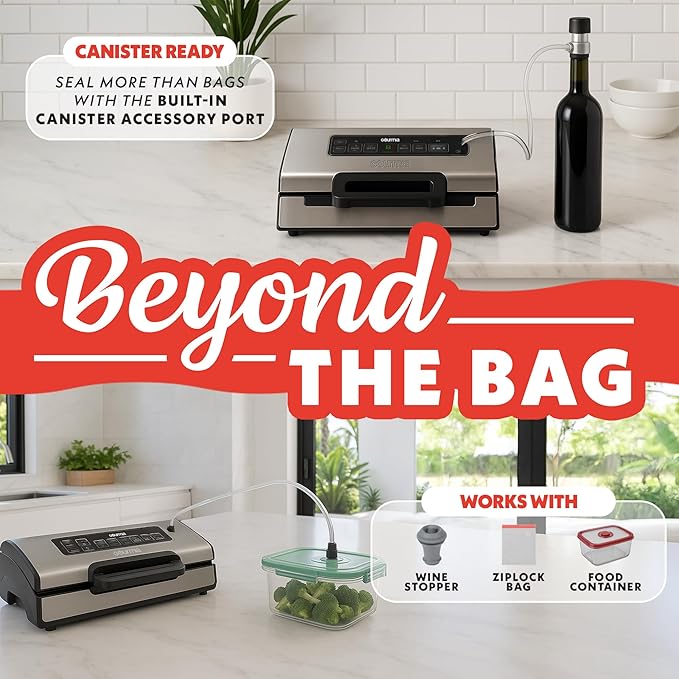 Gourmia Vacuum Sealer ??Food Preservation System with Marinate Mode and Vacuum Hose, Pulse Control, LED Display, Built-In Cutter, Gentle & Normal Vacuum Options, Stainless Steel