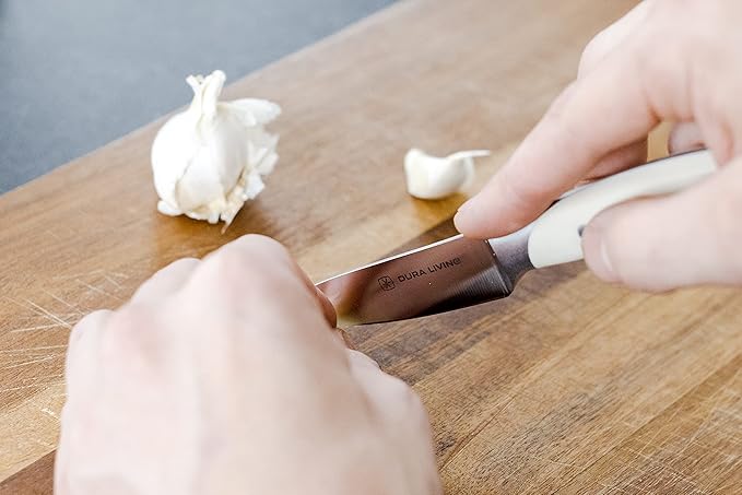DURA LIVING 3.5-Inch Paring Knife ??Ultra-Sharp German High Carbon Stainless Steel, Full Tang, Ergonomic Handle, Multipurpose Kitchen Knife for Chopping, Slicing, and Dicing, Cream