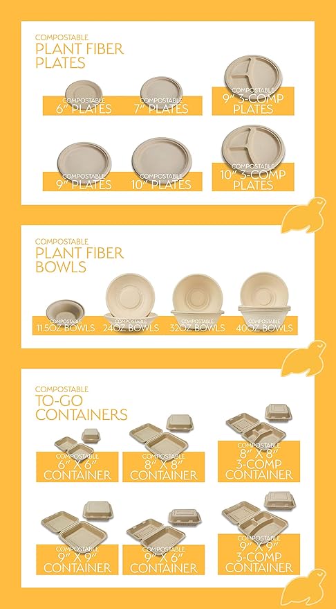 100% Compostable Disposable Paper Plates Bulk [9" 125 Pack], Bamboo Plates, Eco Friendly, Biodegradable, Sturdy Large Dinner Party Plates, Heavy-Duty, Unbleached by Earth's Natural Alternative