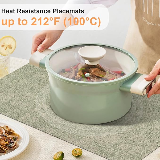 Boobezeen Faux Leather Placemats Set of 6, Heat Resistant Wipeable Washable Vinyl Place Mats, Waterproof Anti-Slip Dining Table Mats, Suitable for Indoor & Outdoor Use (Light Green)