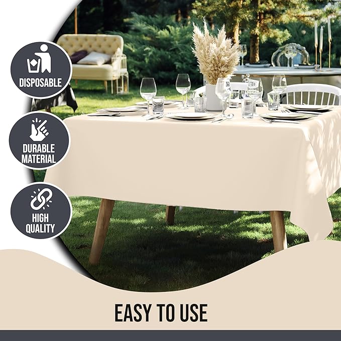 Party Solids 12-Pack Ivory Square Plastic Disposable Tablecloth ??Size: 70 횞 70 Inches ??Square Table Cover for Parties, Picnics & Formal Events