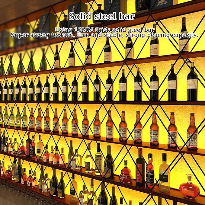 Large Wine Rack Wall Mounted Solid Wood DIY Floating Bar Liquor Bottles Storage Rack Hanging Holder Wine Bottle Racks for Home Bar Dining Room Decorative (47in/120cm)
