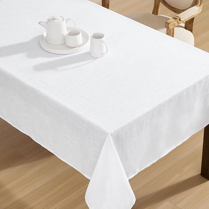 Laura Ashley Harper Luxuriously Smooth Fabric Tablecloth for Formal or Casual Dining, Holiday, Banquet, Wedding or Party, 60" x 120", White