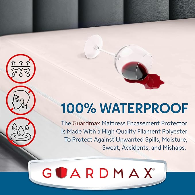 Guardmax Jersey Knitted Full Zippered Mattress Encasement - Waterproof & Bed Bug Proof Mattress Protector - Comfortable, Soft, and Noiseless Zippered Bedding - Dust Mite Proof (54 x 75 x 12)