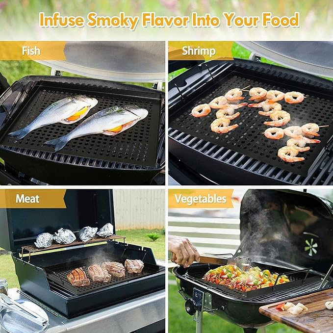 Banax Non Stick Grill, Stainless Steel Grill Pan 11" X 17" With Handles for Indoor and Outdoor Use, With Holes for Meat, Vegetables, Seafood and Camping Accessories