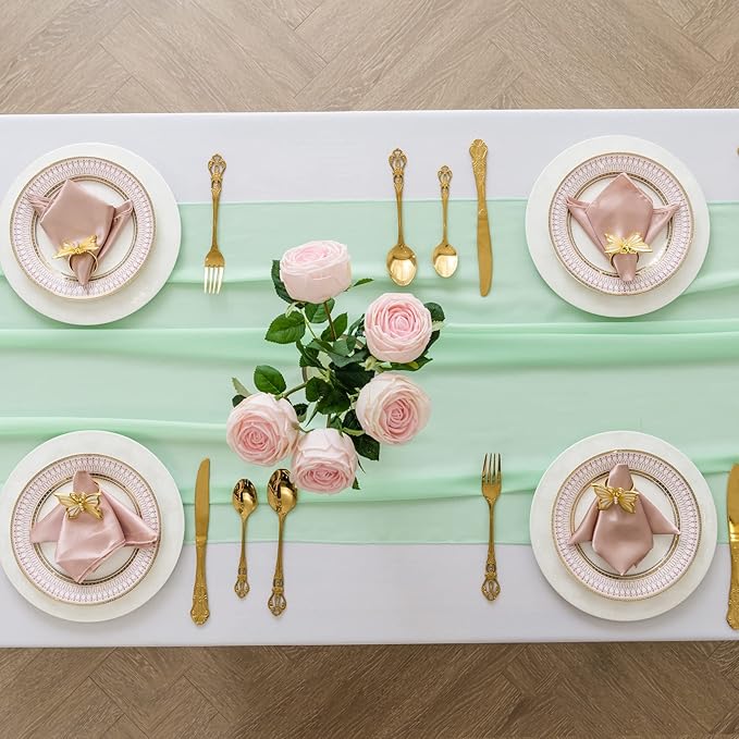 flohar 6Pack 9ft Chiffon Table Runner 14x108 Inch Sheer Romantic Table Runner for Wedding Birthday Party Bridal Shower Outdoor Decoration-Mint