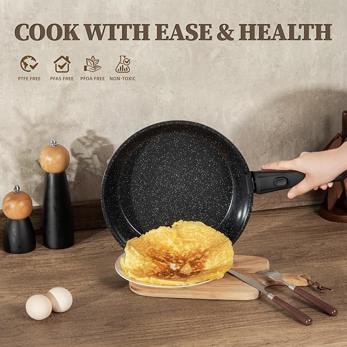 23Pcs Ceramic Cookware Set Non Stick Pots and Pans Set Non Toxic with Detachable Handle Induction Kitchen Cookware Set Space Saving, Oven & Dishwasher Safe, Black