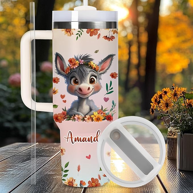 AGGLOMEKC Personalized Cute Donkey Cup - Mother's Day Birthday Gift For Animal Lovers - Just A Girl Who Loves Donkey Tumbler 40oz With Custom Name - Pet Lover Gifts For Women, Her
