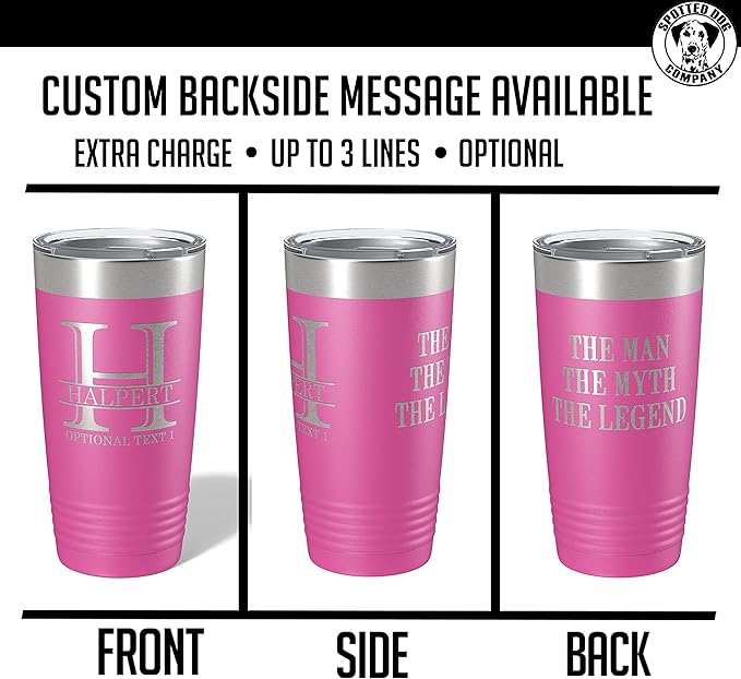 Personalized 20oz (17 Colors) Powder Coated Insulated Stainless Steel Tumbler with Lid, Custom Etched, Customized Engraved Gift Idea for Women Men Her Him, Halpert Monogram Initial Name (Pink)