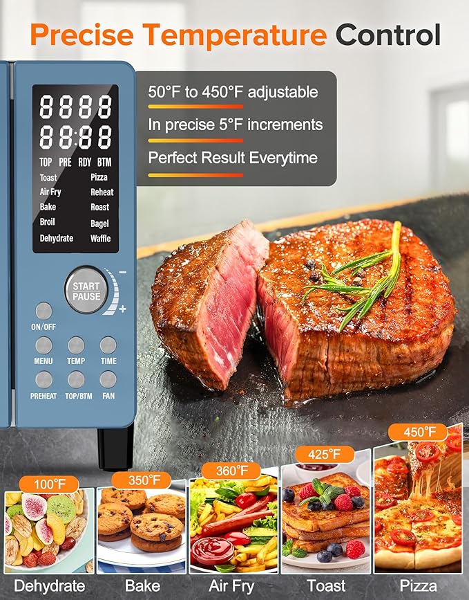 Nuwave Bravo Pro Smart Air Fryer Toaster Oven Combo, Airfryer Convection Oven Countertop, 10-in-1 Functions with Quicker & Even Crisp Technology, 1800W, 50-450째F, PFAS-Free, 21QT, Cozy Blue