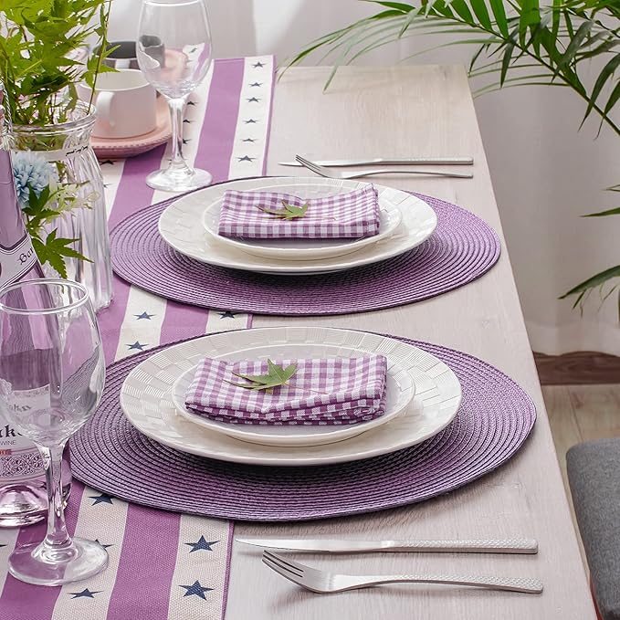 AHHFSMEI Round Braided Placemats 15 Inch Round Table Mats for Dining Tables Natural Woven Heat Resistant Place mats Set of 6 (Plum Purple)