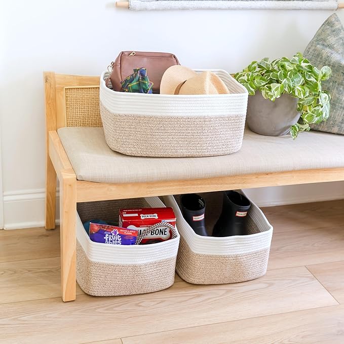 NaturalCozy Storage Baskets 16.8?쓝13?쓝7.6??Cotton Rope Woven Baskets for Organizing 3-Pack | Toy Storage Bins | Basket for Shelves, Laundry, Blanket, Clothes, Closet, Kitchen, Bathroom, Gifts