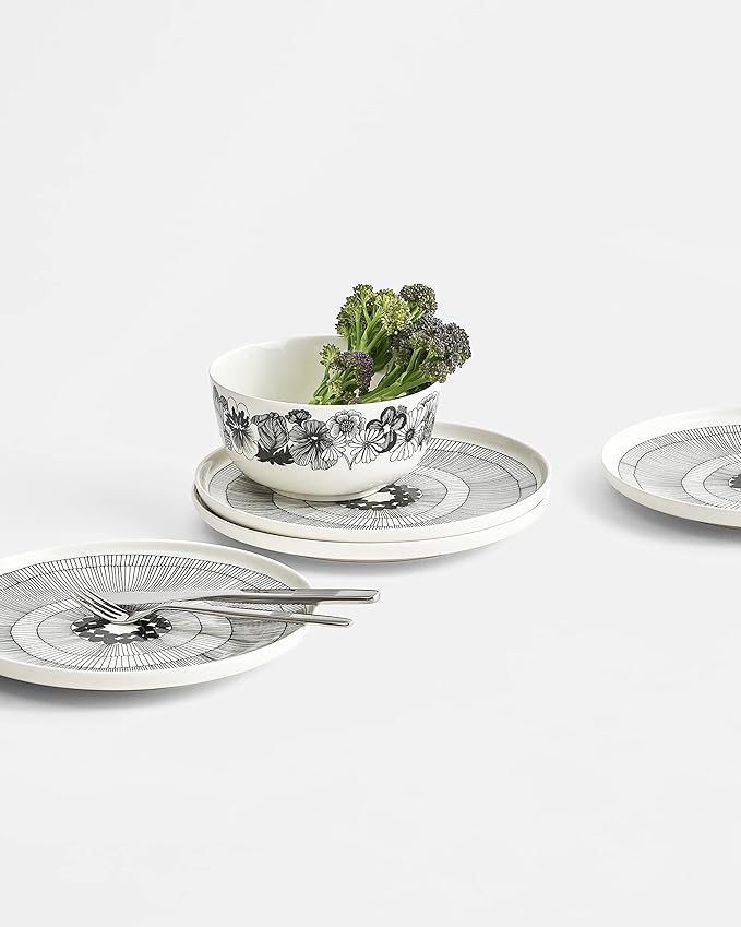 MARIMEKKO Oiva Siirtolapuutarha Dinner Plate ??Refine Your Kitchen D챕cor with Our Iconic Black & White Stoneware ??Stylish White Porcelain Dinner Plates to Elevate Your Dining Experience (10??