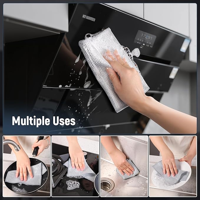 3 Layers Non Scratch Wire Dish Cleaning Supplies 75PCS - Wire Dishwashing Rag Home Essentials-Reusable Steel Wool Scrubber Washcloths,Kitchen Towels and Dishcloths Set for Pans Sinks & Cookware