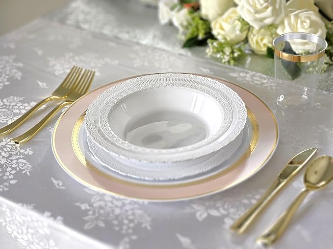 " OCCASIONS " 40 Piece Chargers pack Wedding Party 12'' Disposable Plastic Charger Plates/Chargers (Ritz Blush & Gold)