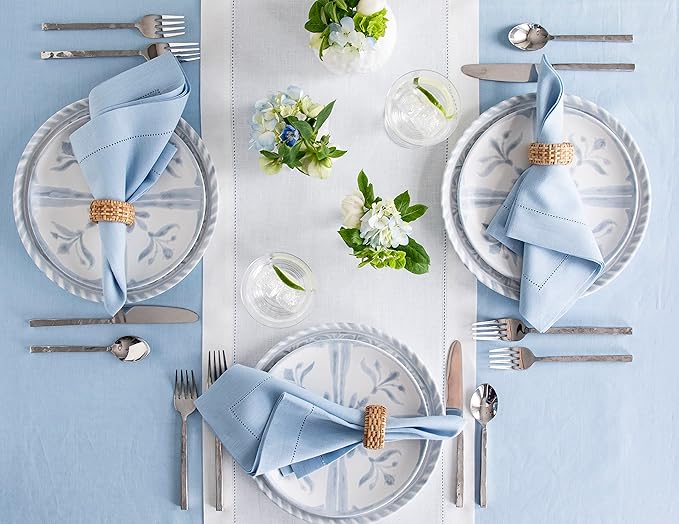 Solino Home Linen Tablecloth 60 x 144 Inch - Classic Hemstitch 100% Pure Linen Sky Blue Table Cloth for Rectangle Tables - Machine Washable Tablecloth for Spring, Easter