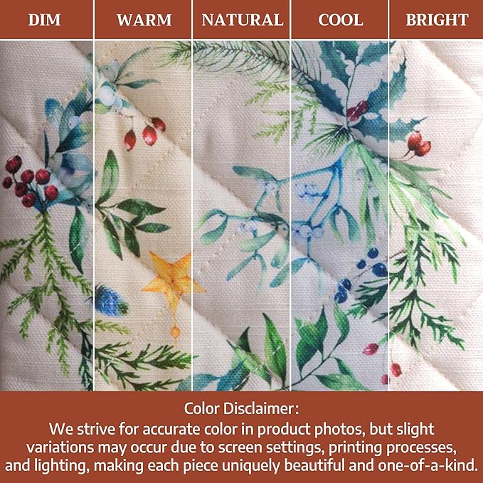 Maison d' Hermine Oven Gloves 100% Cotton Oven Mitt 7" x 13" with Loop Heat Resistant BBQ Cooking Gloves for Thanksgiving Christmas Decorations Baking Handling Hot Pans (Pack of 1, Holly Time)