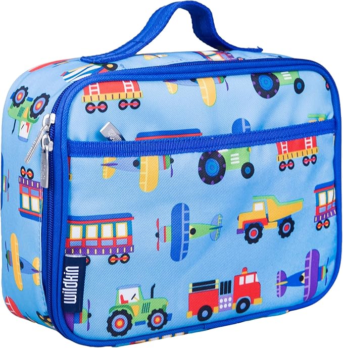 Wildkin Kids Insulated Lunch Box ??Durable and Reusable for School & Travel - Trains, Planes, and Trucks