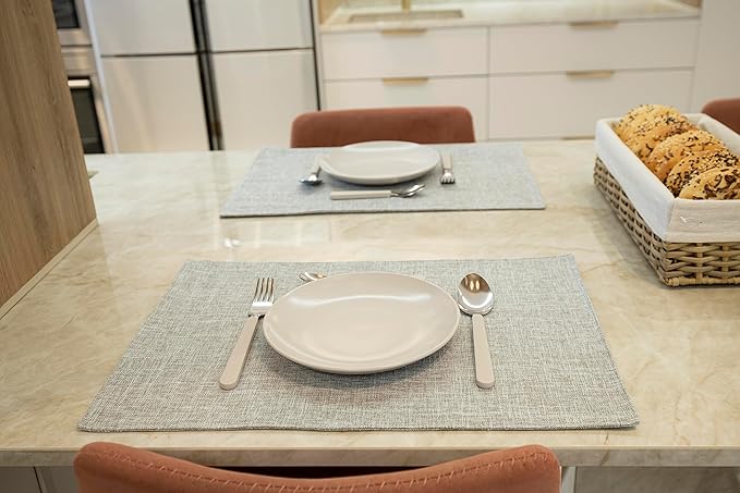 HOMEYNICE Placemat Set-Washable Place Mats for Parties, Elegant Table Mats for Kitchen Table, Set of 4 Dining Table Placemats, Heat-Resistant Cloth Placemats for Indoor and Outdoor,13x19-Gray