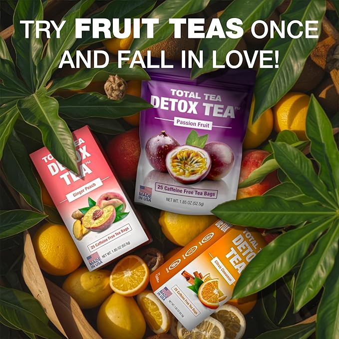 Total Tea SIimming Detox Tea Caffeine Free - 25 Day Detox - Herbal Tea with Chamomile, Hibiscus Tea & Ginger Root for Colon Cleanse ??Natural Raspberry Fruit Tea