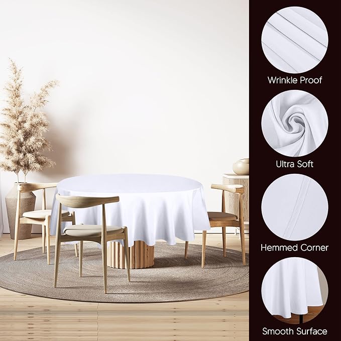 Utopia Kitchen Round Table Cloth 2 Pack(70 Inches, White), Tablecloth Machine Washable, Polyester Table Cover for Dining, Buffet Parties, Picnics, Events, Weddings and Restaurants