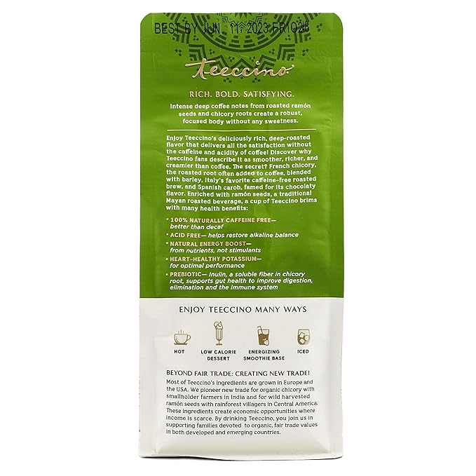 Teeccino Organic Caffeine Free Herbal Coffee, Maya French Roast, 11-Ounce Bags (Pack of 3)