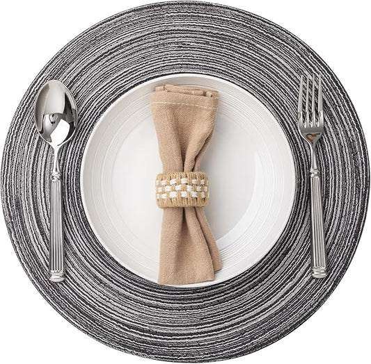 Round Placemats Set of 12 Woven Placemats Washable Braided Table Mats for Dining Table Heat Resistant Non-Slip Circle Place Mats(Mixed Gray)