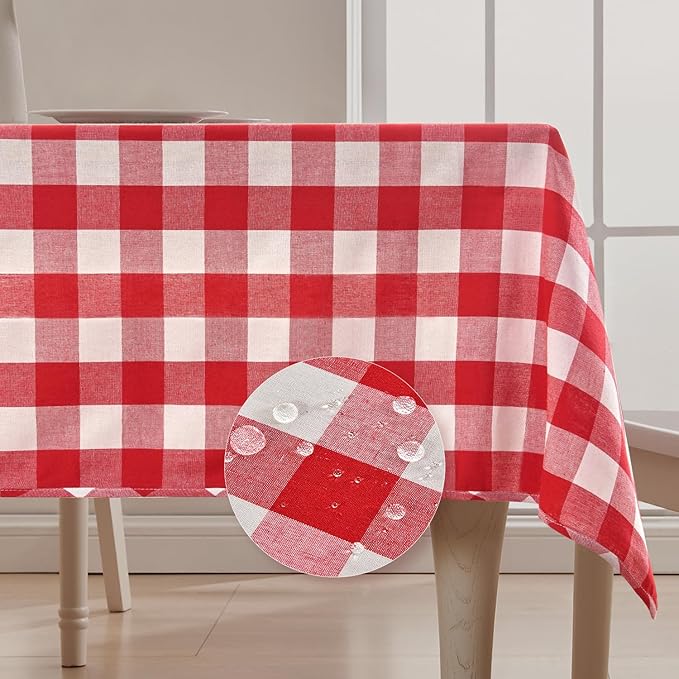 BALCONY & FALCON Gingham Table Cloth Rectangle ??Reversible Water-Resistant Cotton Checkered Tablecloth for Outdoor Picnic, Camping, Kitchen, Holiday Party Decor (Red White, 55x95 Inch)