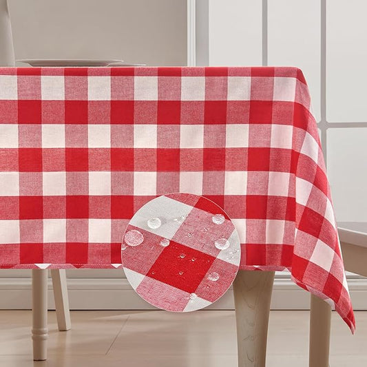 BALCONY & FALCON Gingham Table Cloth Rectangle ??Reversible Water-Resistant Cotton Checkered Tablecloth for Outdoor Picnic, Camping, Kitchen, Holiday Party Decor (Red White, 55x95 Inch)