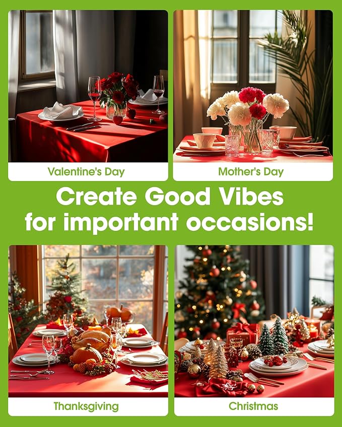 Pureegg Plastic Table Cloth Disposable 12 Pack, 54 x 108 Inch Table Cloths, Valentines Day, Thanksgiving, Christmas Decorations, Fall Tablecloths, Rectangle, Plastic Cover, Leakproof & Sturdy, Red