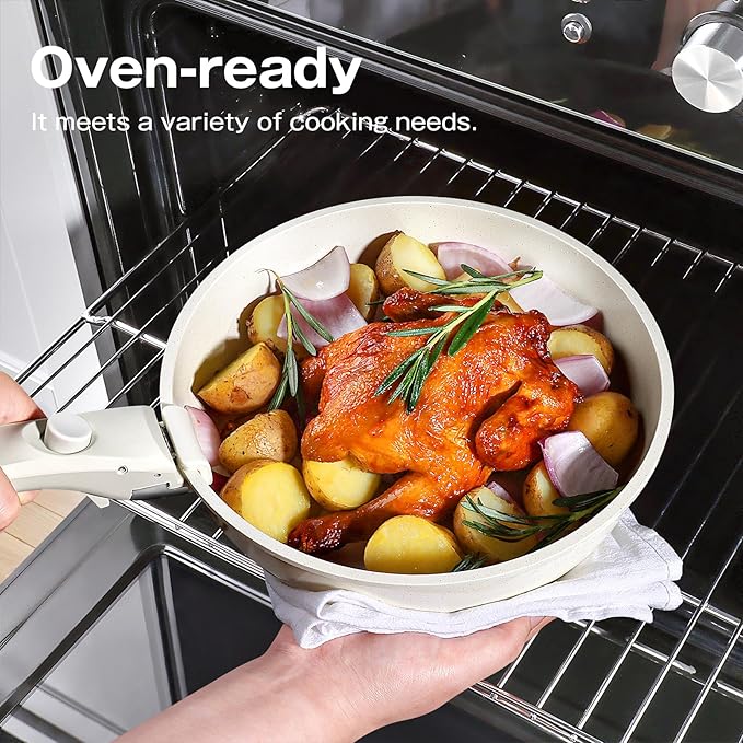 GiPP Ceramic Pots and Pans Set Non Stick, Nonstick Detachable Handle Cookware Sets, Non Toxic Induction Kitchen Pot and Pan with Removable Handle, Healthy RV Cookware, Dishwasher 竊냀ven Safe, 7 Piece