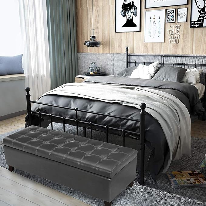 Joveco Storage Ottoman Bench, Tufted Leather 51 Inch Storage Bench for End of Bed Bedroom Living Room (51?? Dark Gray)
