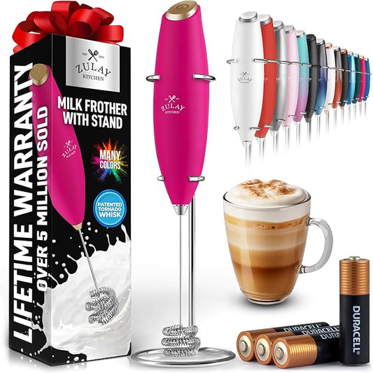 Zulay Kitchen Patented Tornado Triple Whisk Milk Frother with 4 Duracell Batteries ??Handheld Foam Maker for Coffee, Lattes, Matcha & Hot Chocolate ??Rich, Creamy Froth in Seconds